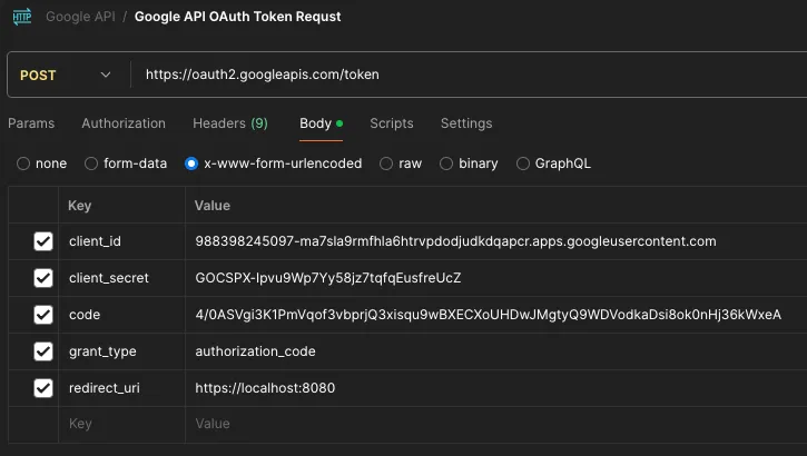 Postman token request